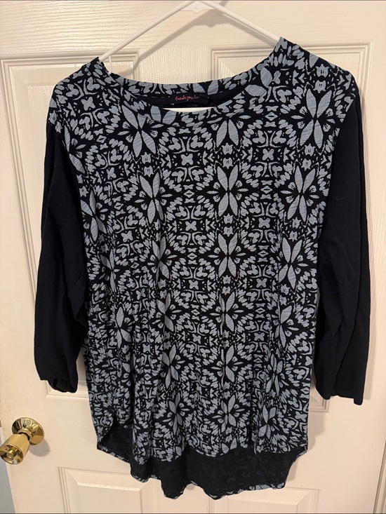 fresh produce Tops - fresh produce navy Tunic with Pale Blue Floral Mosaic